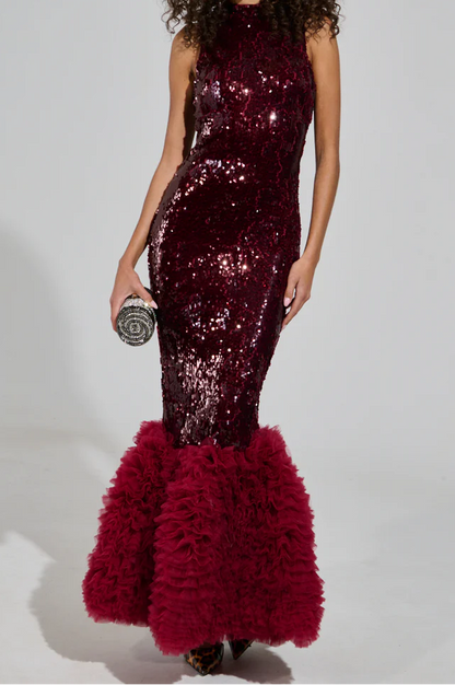 Belle Of The Ball Sequin Ruffle Maxi Dress