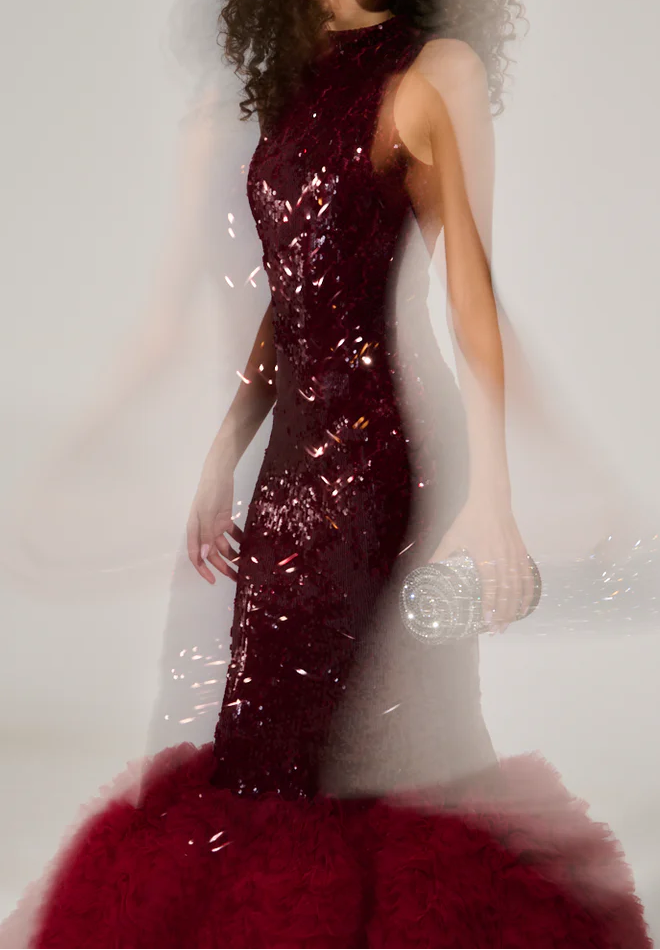 Belle Of The Ball Sequin Ruffle Maxi Dress