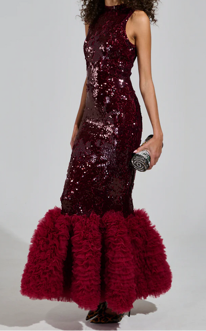 Belle Of The Ball Sequin Ruffle Maxi Dress