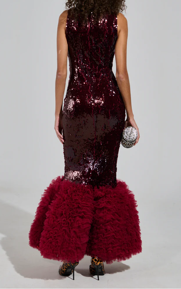 Belle Of The Ball Sequin Ruffle Maxi Dress