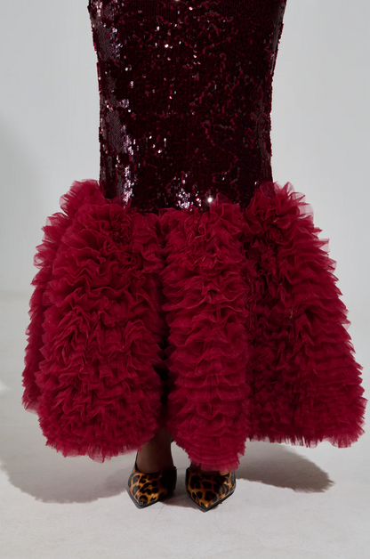 Belle Of The Ball Sequin Ruffle Maxi Dress