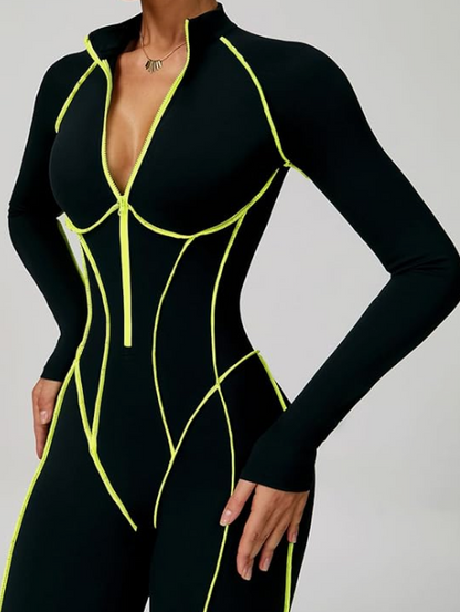 Contrast Stitch Workout Jumpsuits Sexy Backless