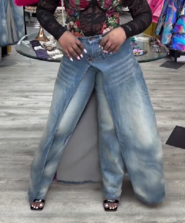 Faux Two-Piece Denim Skirt & Pants