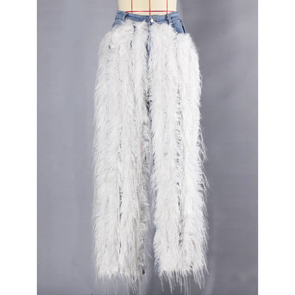 Washed Up Feather Trim High Waist Jeans