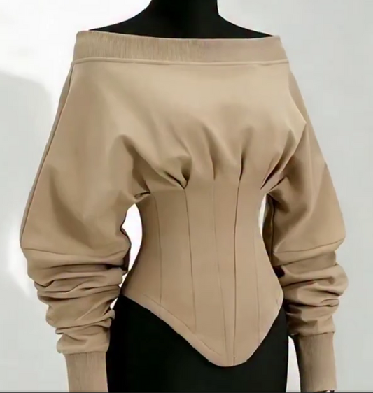 Fishbone Strapless Long-Sleeve Top