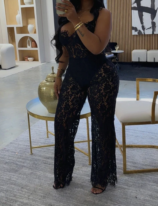 Flirting In Lace Jumpsuit