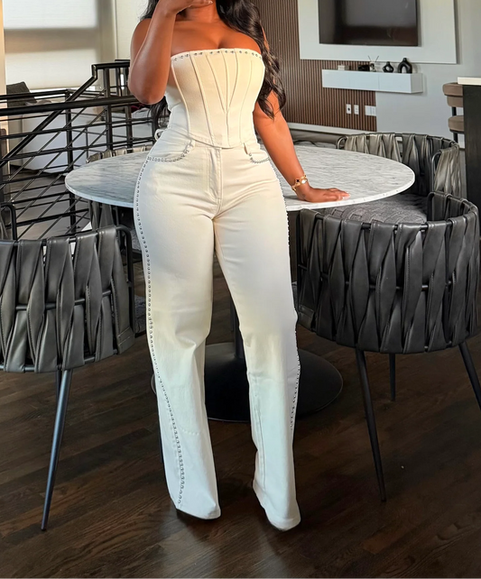 Cream Post Pant Set