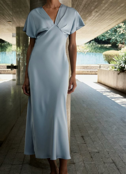 Silky Puff Sleeve Elegant Long Dress