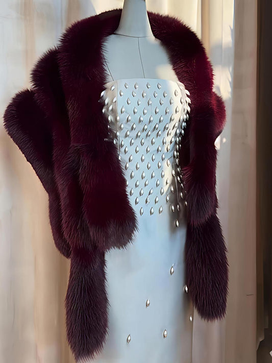Rhinestone Sparkle Faux Fox Fur Shawl