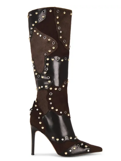 Stitching Color Studded Pumps