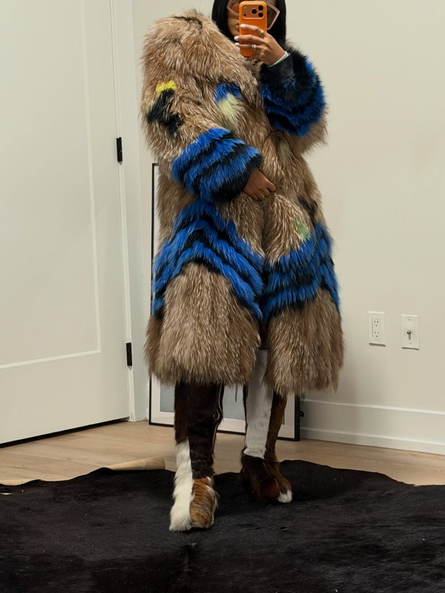 Contrast Faux Fur Coat