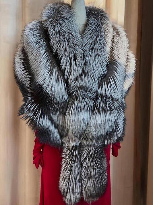 Rhinestone Sparkle Faux Fox Fur Shawl