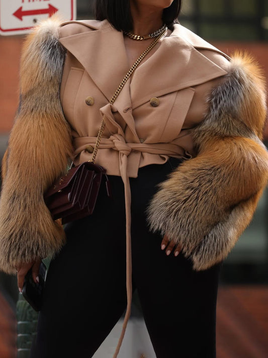 Faux Fur Patchwork Belted Crop Coat