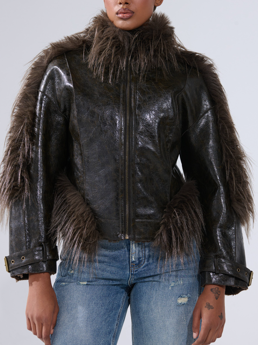 Glossy Distressed Leather Coat