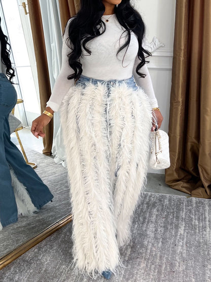 Washed Up Feather Trim High Waist Jeans