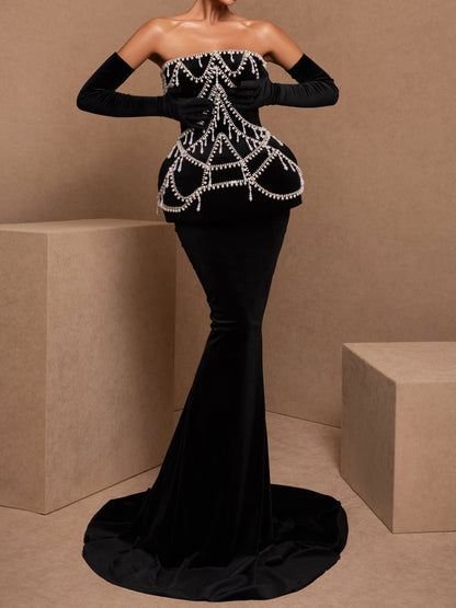 Fashion Imitation Pearl Decorated Sexy Strapless Waist Seal Dress