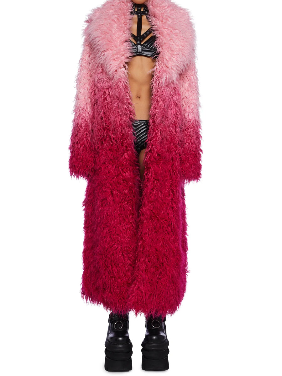 Faux Fur Notched Collar Ombre Design Coat