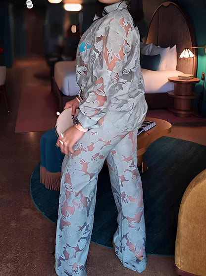 Lace Floral Pant Elegant Two Pieces Set