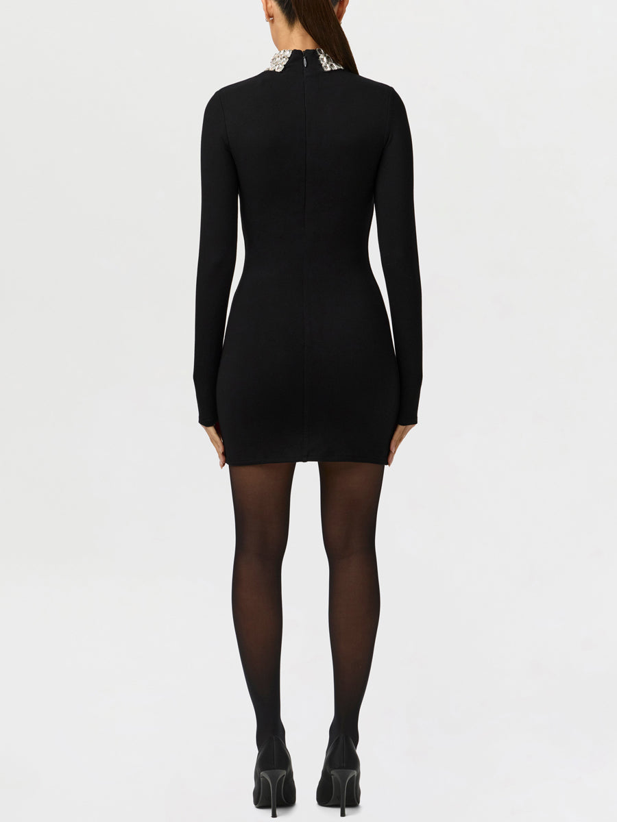 Jewel Necklace Turtleneck Long Sleeve Mini Dress