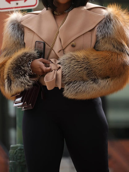 Faux Fur Patchwork Belted Crop Coat