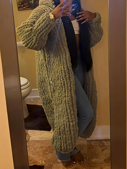 Hooded Collar Woolen Knit Cardigan