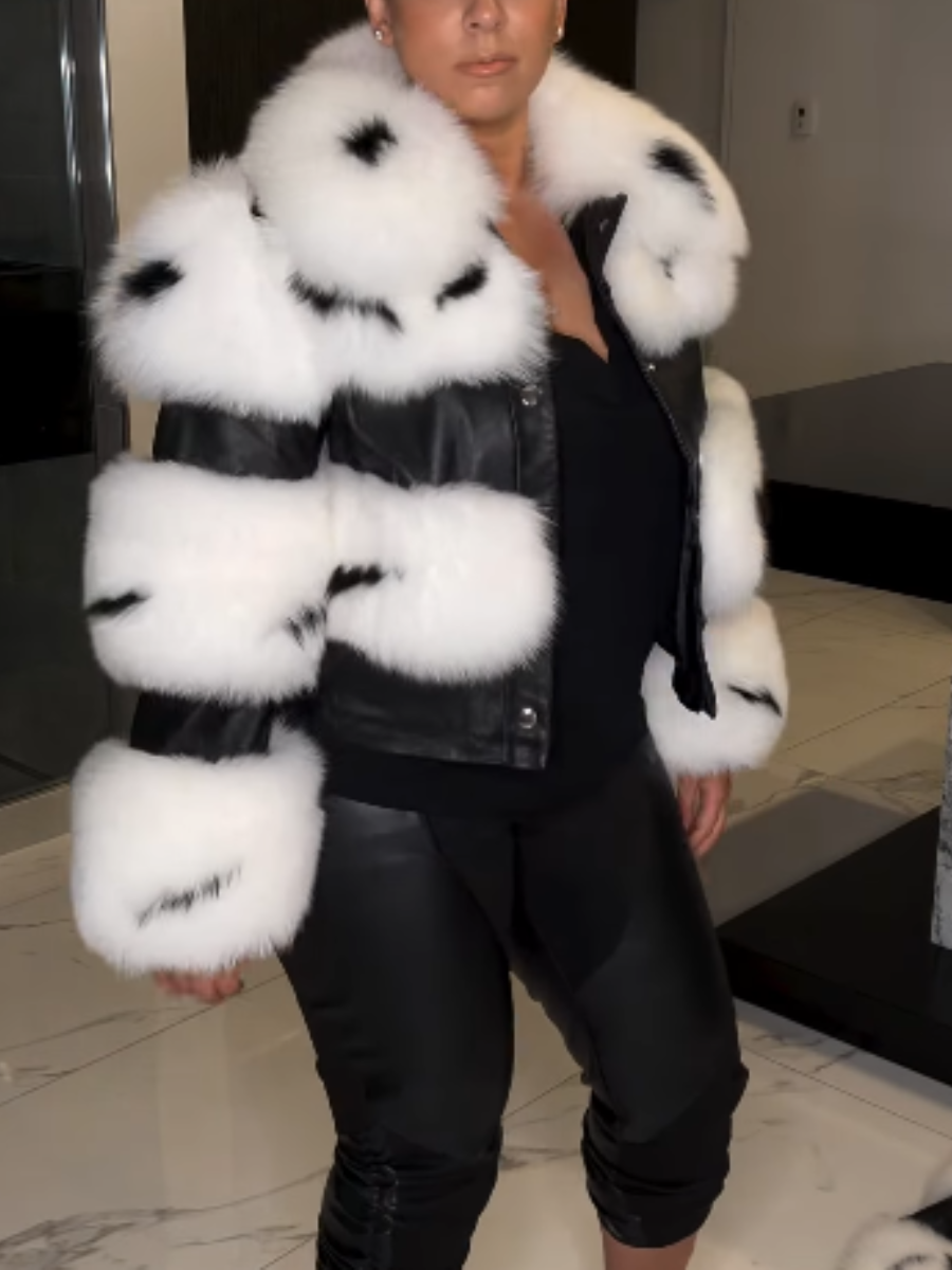 Zebra Faux Fur Leather Removable Coat