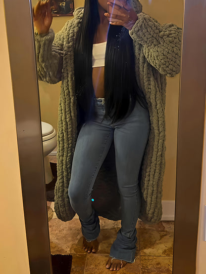 Hooded Collar Woolen Knit Cardigan