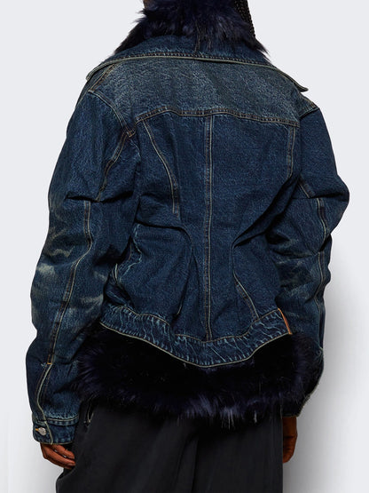 Faux Fur Cinched Denim Jacket