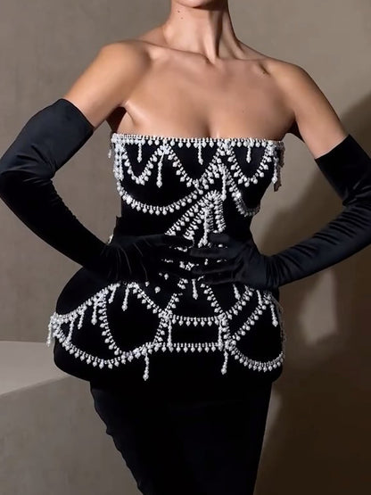 Fashion Imitation Pearl Decorated Sexy Strapless Waist Seal Dress