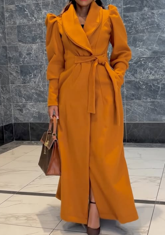 Demure Puff Sleeve Coat Dress
