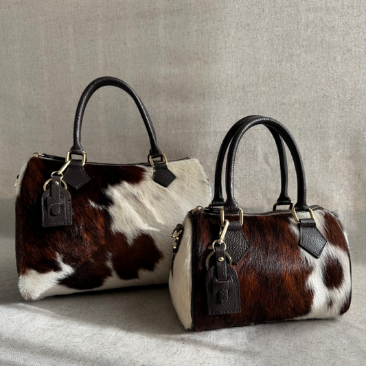 Chic Contrast Cow Crossbody Boston Bag