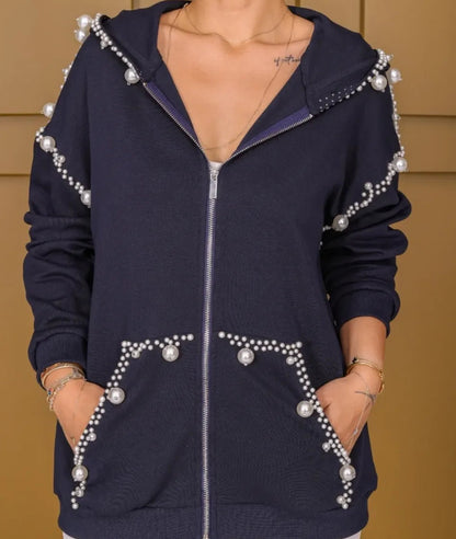 Pearl-Embellished Hooded Sweatshirt