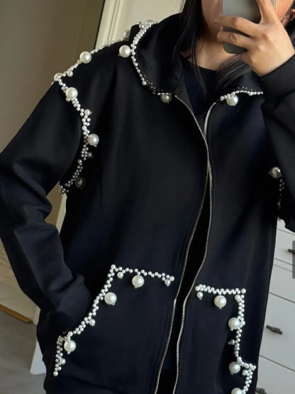 Pearl-Embellished Hooded Sweatshirt