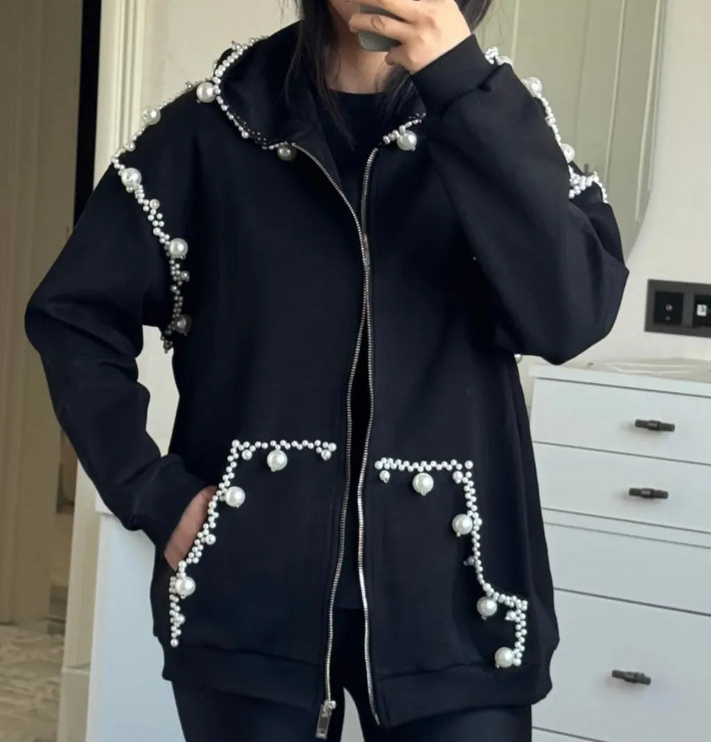 Pearl-Embellished Hooded Sweatshirt