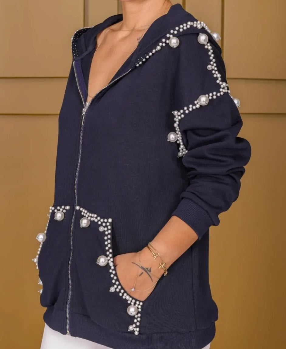 Pearl-Embellished Hooded Sweatshirt