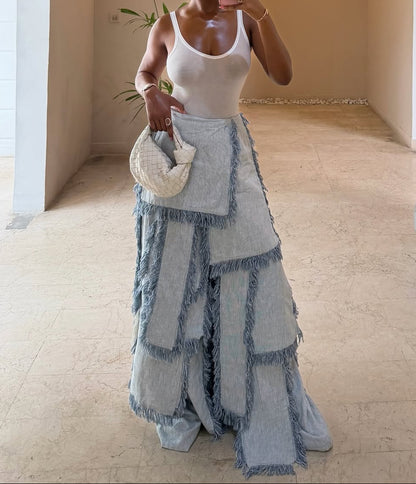 Multi Shredded Flap Palazzo Pants