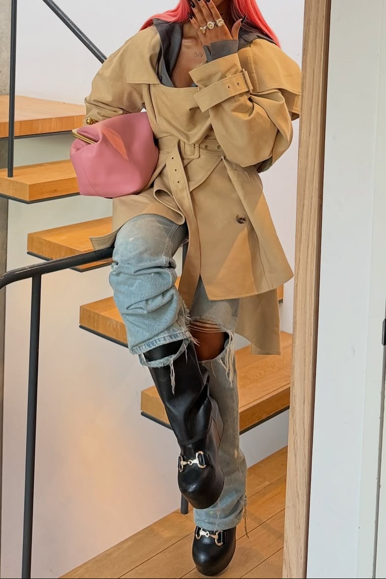 Wizard Hat-Style Knee-Length Trench Coat