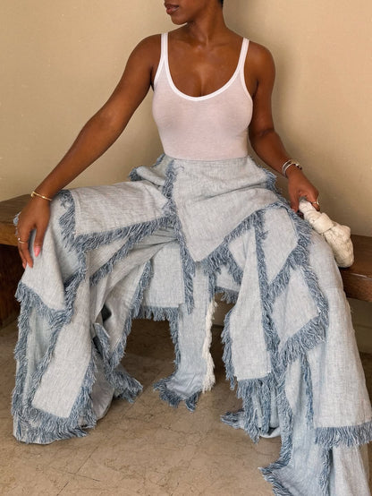 Multi Shredded Flap Palazzo Pants
