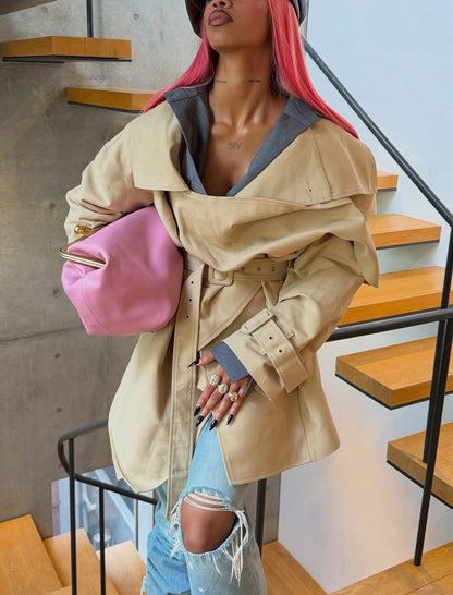 Wizard Hat-Style Knee-Length Trench Coat