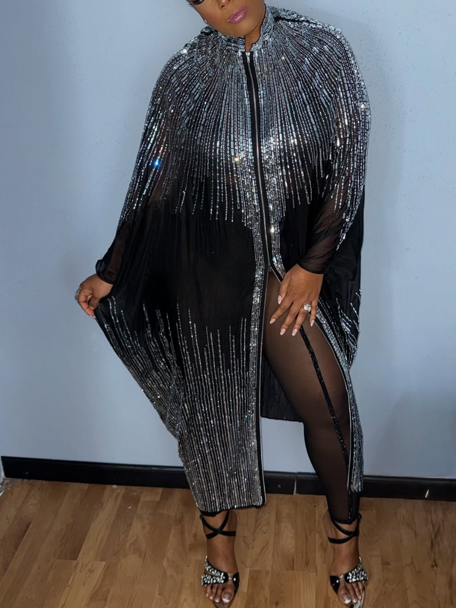 Silver Rhinestone Trim Pants Set