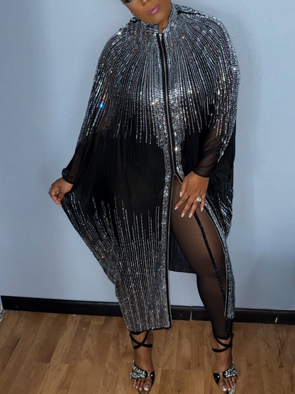 Silver Rhinestone Trim Pants Set