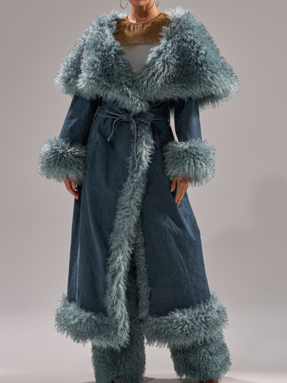 Denim Faux Fur Trim Coat