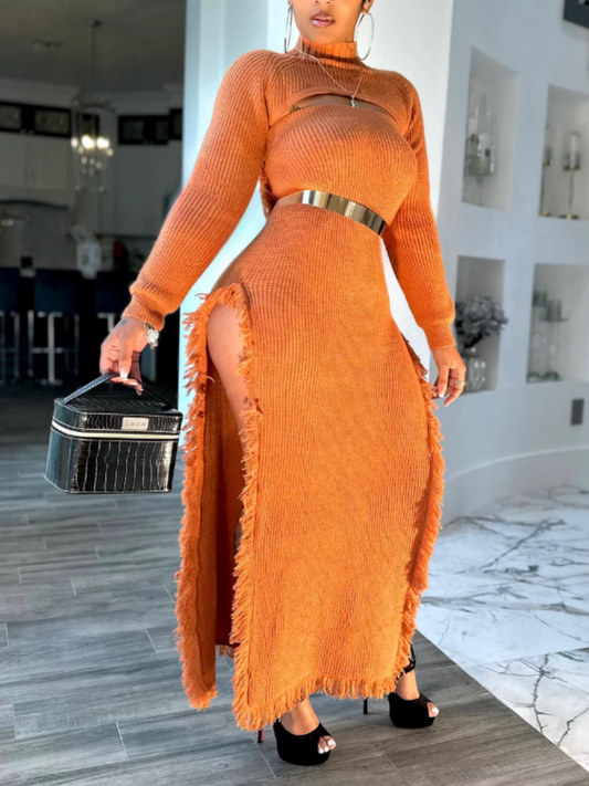 Stretch Knit Side High Split Skirt Dress