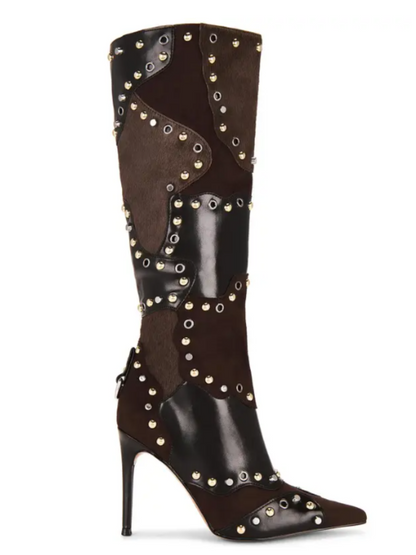 Stitching Color Studded Pumps